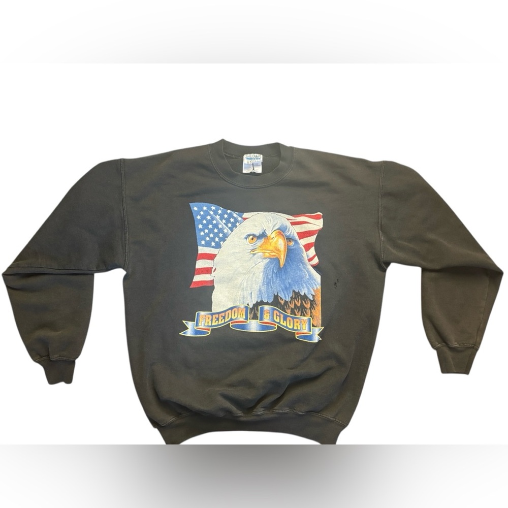 Vintage 90s American Flag Patriotic Bald Eagle Sweatshirt Freedom & Glory Sz L